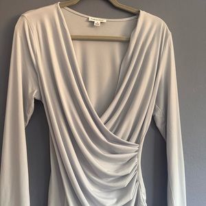 White Top V Neck long sleeve, wrap front top size M